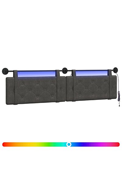 vidaxl Tăblie de pat suspendată Cu lumină LED Negru PU antic
