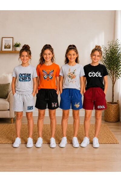 armicem ARMIKIDS Set de pantaloni scurți de vară pentru fete, 4 piese, cu imp...