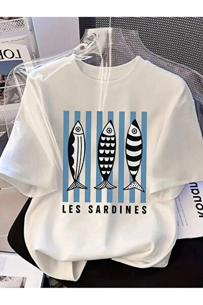 SVART WEAR Καλοκαιρινό μπλουζάκι με στάμπα Les Sardines, μεγάλου μεγέθους, με...