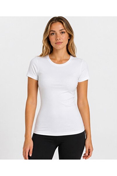 AXXEL Women's White Lycra Single Jersey Slim Fit T-Shirt-D232