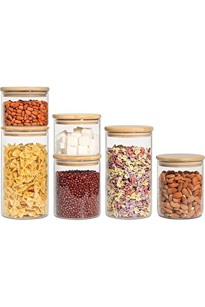 Arabest 6-Piece Glass Jars with Bamboo Lids Set,Clear Food Storage Containers...