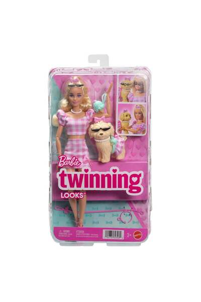 Barbie Papusa cu catel si tinute roz, Barbie, Twinning Looks, JFP36