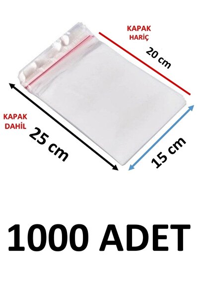 MTKardeşler 1000 قطعة 15x20+5 سم أكياس جيلاتينية شفافة لاصقة