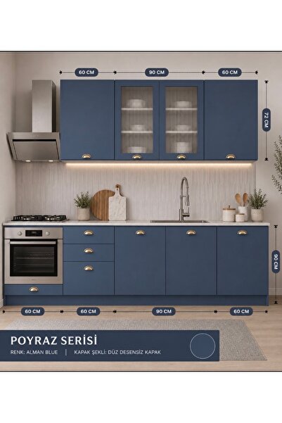 Altın Tasarım Atölyesi Poyraz Serisi Modüler Mutfak Dolabı Takımı – Alman Blu...