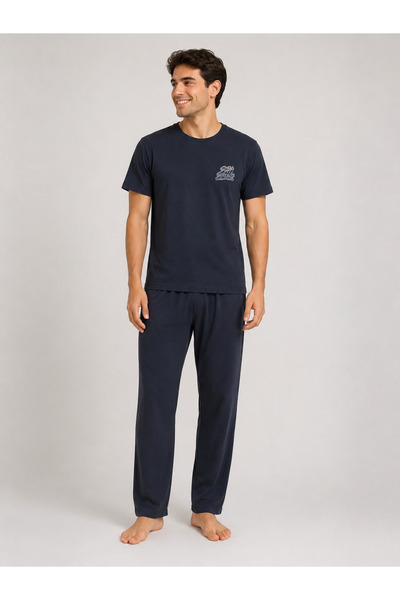 Erkek Nakış İşlemeli Yazlık Pijama Takımı Büyük Beden