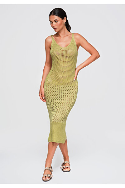OMBRE Women's Midi Dress, Fitted with Deep Neckline OW-DLR-E0002
