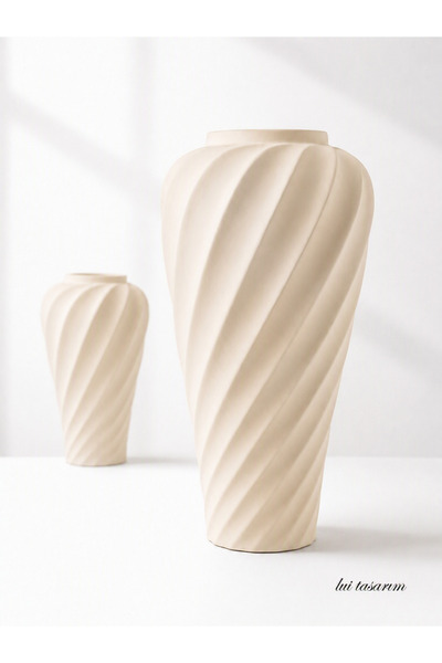 Lui Tasarım Big Size XL Elegant Cream Color Ceramic Sprail Vase 31 cm