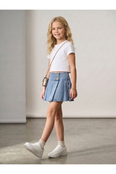 Zekids Girl's Pleated Front Design Shorts Skirt