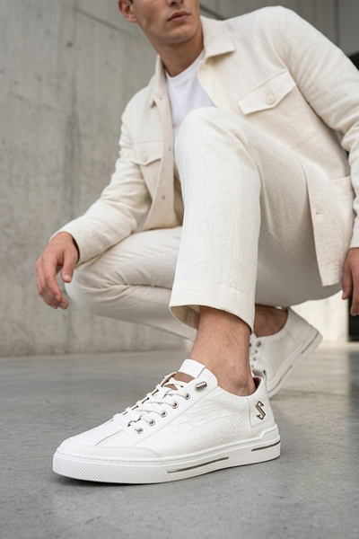 SOLMAZ Secure 2510 White Genuine Leather Men's Shoes