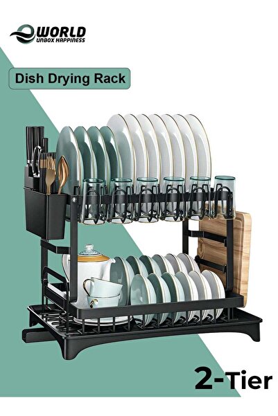 Eworld 2-Tier Stainless Steel Dish Drying Rack, Kitchen Dish Drainer with Ute...
