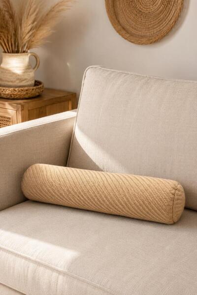 Lasviah Hasır Balıksırtı Dokulu Silindir Kırlent 50x12 cm