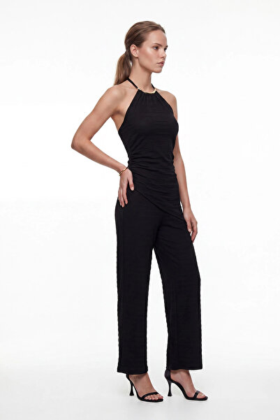 cemo Women's Halter Neck Draped Blouse and Wide Leg Pants Set
