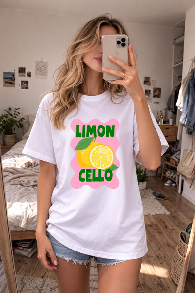 cesita تي شيرت أبيض من القطن مطبوع عليه ليمون سيلو بينترست