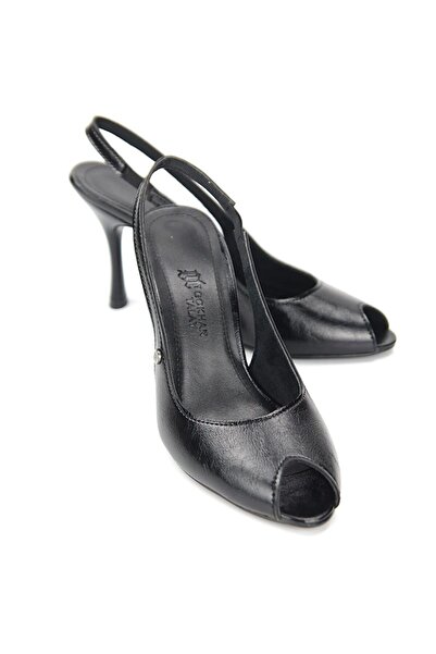 Lady Sunna Nivrar (8 cm) Siyah Rugan Arkası Açık Peep Toe Kadın Topuklu Ayakkabı