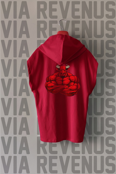 Vordevia Gym Bull Front and Back Printed Zero Sleeve Hooded 100% Cotton Sport...