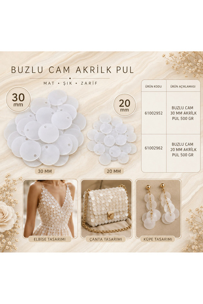 Yumuşakkeçe Frosted Glass Look Acrylic Sequins 500 Gr - 20Mm/30Mm Options - D...