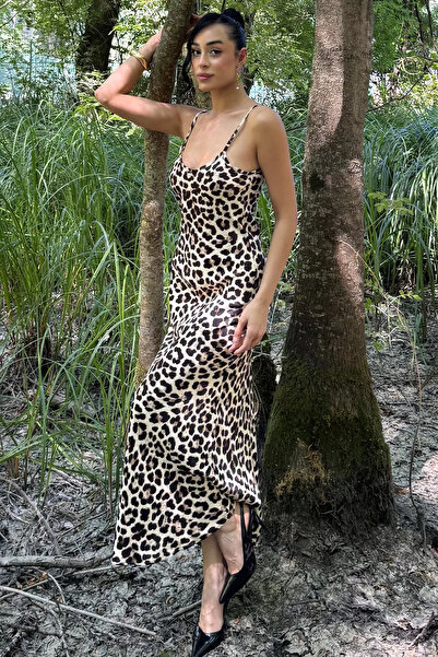 Aryena Leopard Pattern Women's Adjustable Strap Dress
