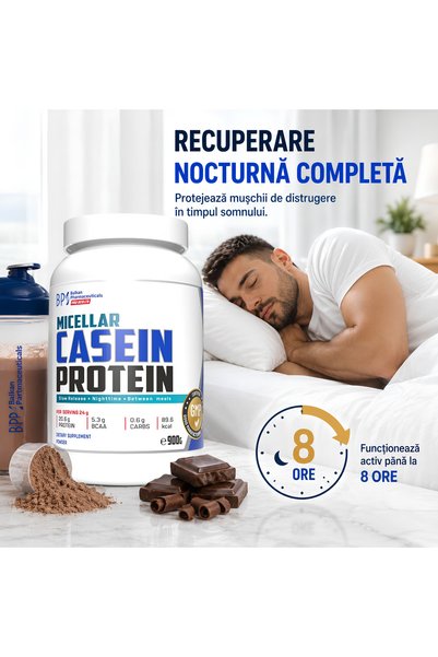 Balkan Pharmaceuticals Proteina Micelara Caseina, 20.6g Proteina, 5.3g BCAA, Recuperare Nocturna, Eliberare Lenta Slow Release 900g, Continut Redus de Grasimi, Fara Zahar Adaugat, Certificare GMP, 37 Portii