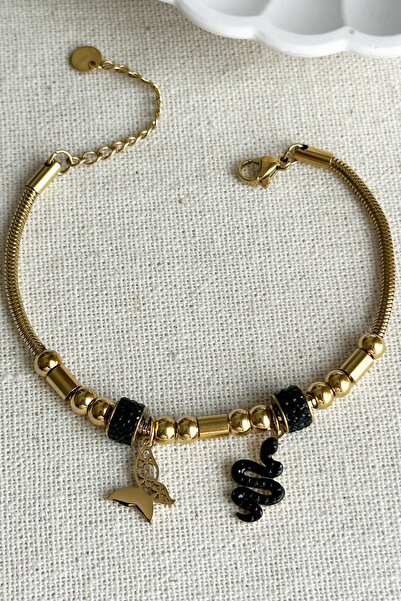 Modacaprea Steel Black Snake Women's Bracelet I 17+2 cm Gold Color Women's Br...