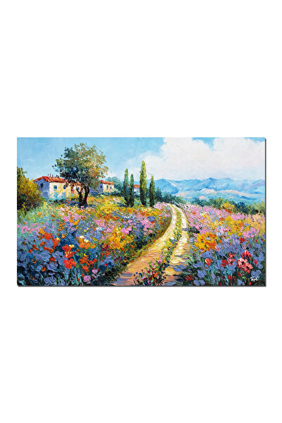 artnova Ръчно рисувана картина с импасто техника, Пейзаж с многоцветни цветя ...