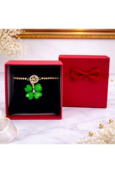 velve Set Martisor bratara cu Copacul Vietii si brosa trifoi verde, in cutie ...