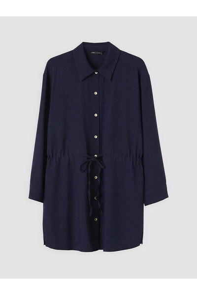 LC Waikiki Lcw Modest Navy Blue Lace-Up Women's Shirt Tunic