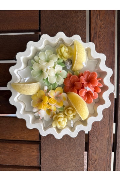 L.E.O. Giardino Collection Limon Çiçekleri Bahçesi Mum | Dekoratif El Yapımı Mum | Çiçek ve Limon dilimleri Tasarımlı