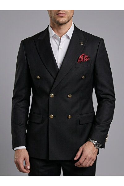 Elegance Collection Costum bărbătesc elegant, slim fit, sacou două rânduri, p...