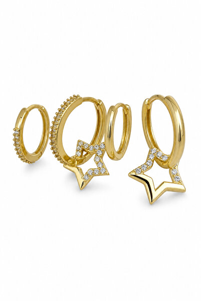 Jack Ferrero Yellow Color Star and Stone Detailed Hoop Earring Set 3 Pairs Wo...