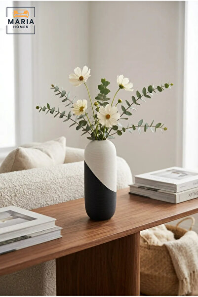 MARIA HOMES Modern Decorative Flower Vase with Two-Tone Abstract Design, Oval...