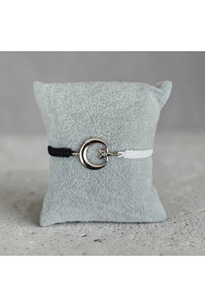 DiZe'S Tasarım Black-White Moon Star Macrame Knitted Fan Bracelet