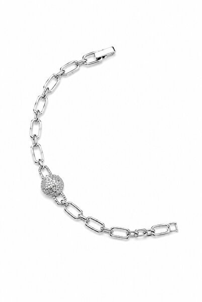 Balenbi Jewelry Silver Color Star Motif Zircon Stone Detailed Oval Chain Stai...