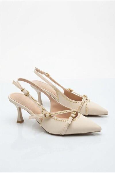 fort 129-2601 Satin Buckle Detailed Trok Patterned 6 cm Heel Height Women's S...