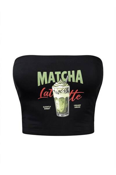 Violon Crop negru fără bretele cu imprimeu Matcha Latte