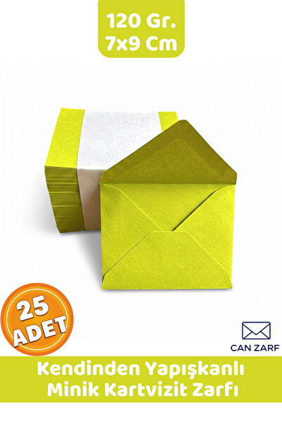 CANVELA 25 Adet Fıstık Yeşili 7x9 Cm Küçük Zarf 90 Gr. Kendinden Yapışkanlı M...