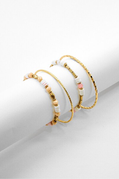 Casa Caracol Women 4 Piece Stainless Steel Beaded Bracelet, Gold