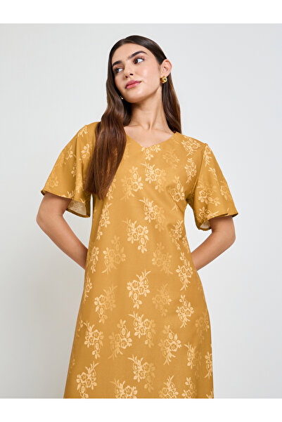 Take Two By Styli Mustard Floral A-Line Ankle-Length Maxi Jalabiya