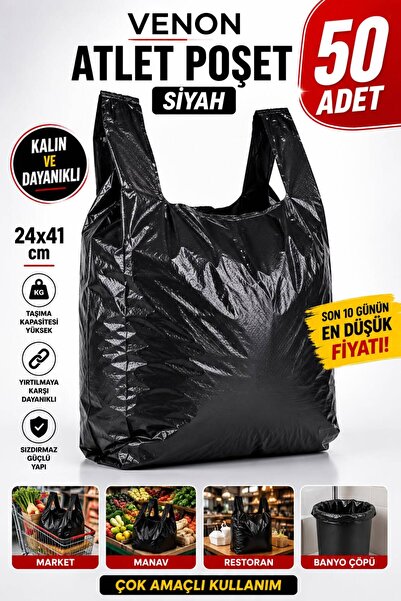 VENON 50 Pieces | |   Small Black Athlete Bag Durable Grocery and Restaurant ...