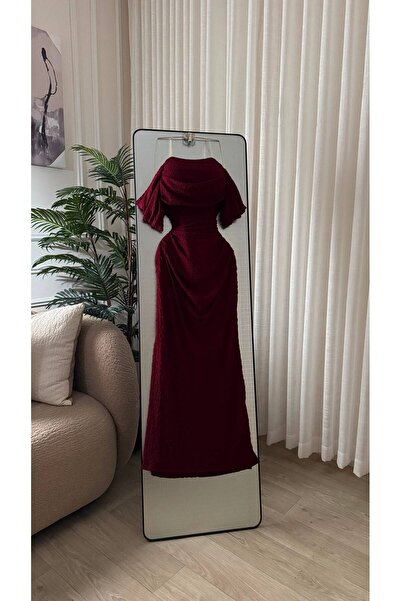 Dubai Burgundy Off-Shoulder Dress with Soft and Elegant Pleats, for a High-En...