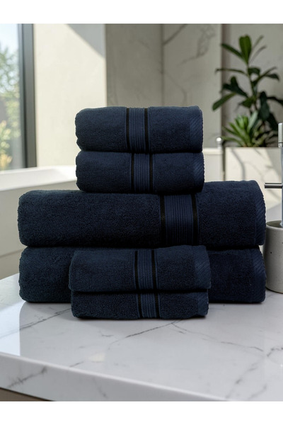 Baltic Linen - 6 Pcs Towel Set, VELURA, 100% Cotton, 550 GSM, Navy Blue, 2pcs...