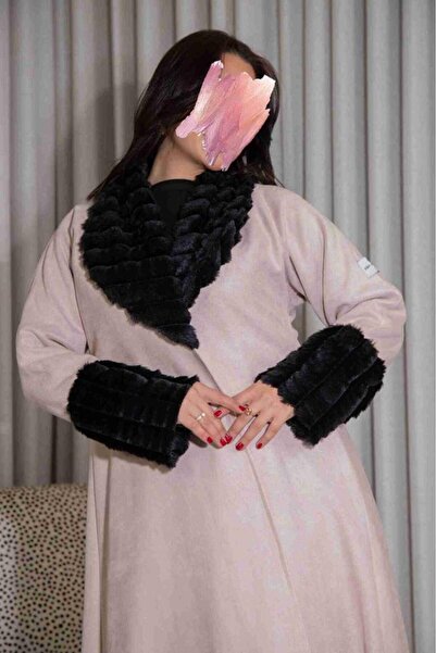Anaqa Abaya Beige Chamois Abaya with Fur
