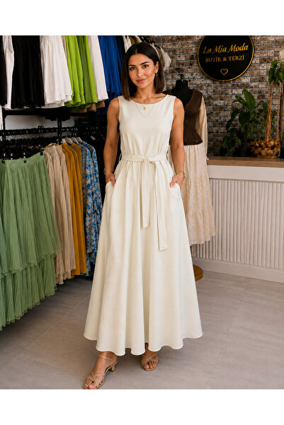 La Mia Moda Kuşaklı Tensel Elbise