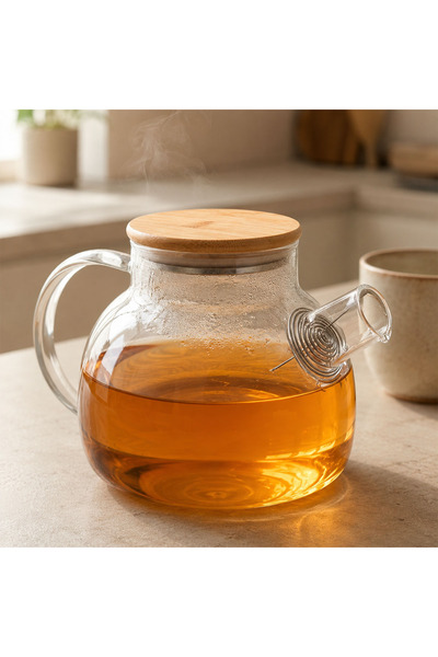Bk Gift Heat-Resistant Glass Teapot with Strainer, 1 Liter Tea Pot with Bambo...