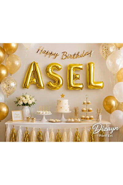Dizayn Parti Evi ASEL Harf Folyo Balon Seti – Gold & Gümüş Doğum Günü Parti S...