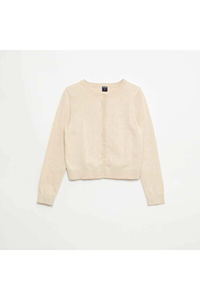 KIABI Lightweight Plain Crew Neck Cardigan BEIGE