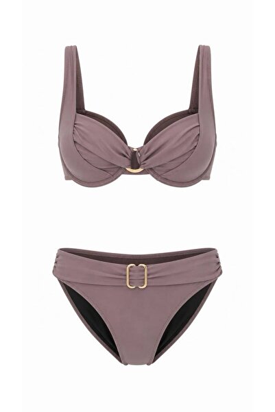 XSTİL BUTİK Kadın Vizon Balenli Bikini Takımı – Gold Tokalı Destekli 2'li Takım