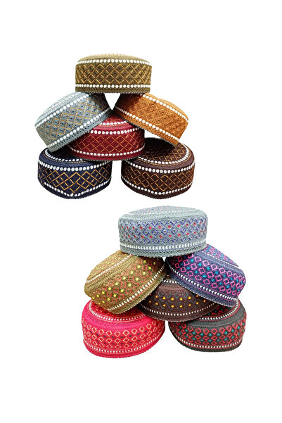 M.A Traders Muslim Prayer Cap Pack – 12 Beautiful Color Kufi Caps – Mixed Siz...