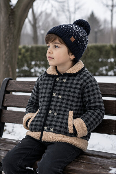 Babyhola 1-5 Years Old Boy's Gingham Cardigan with Velsofl on the Inside 23209