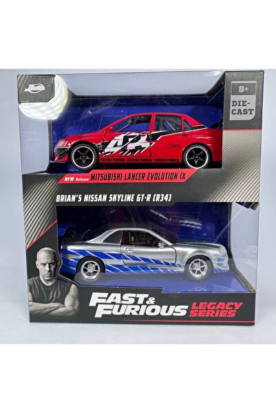 Jada F&F Legacy Seri Nissan Skyline GT-R (R34) Mitsubishi Lancer Evolution IX...
