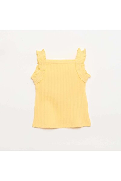 KIABI Ribbed Pointelle Tank Top with Ruffled Straps YELLOW